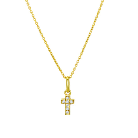 Sterling Silver Gold Plated Cubic Zirconia Petite Cross Pendant Necklace