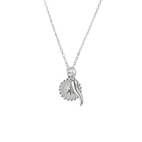 Sterling Silver Necklace With North Star And Cornicello Pendants