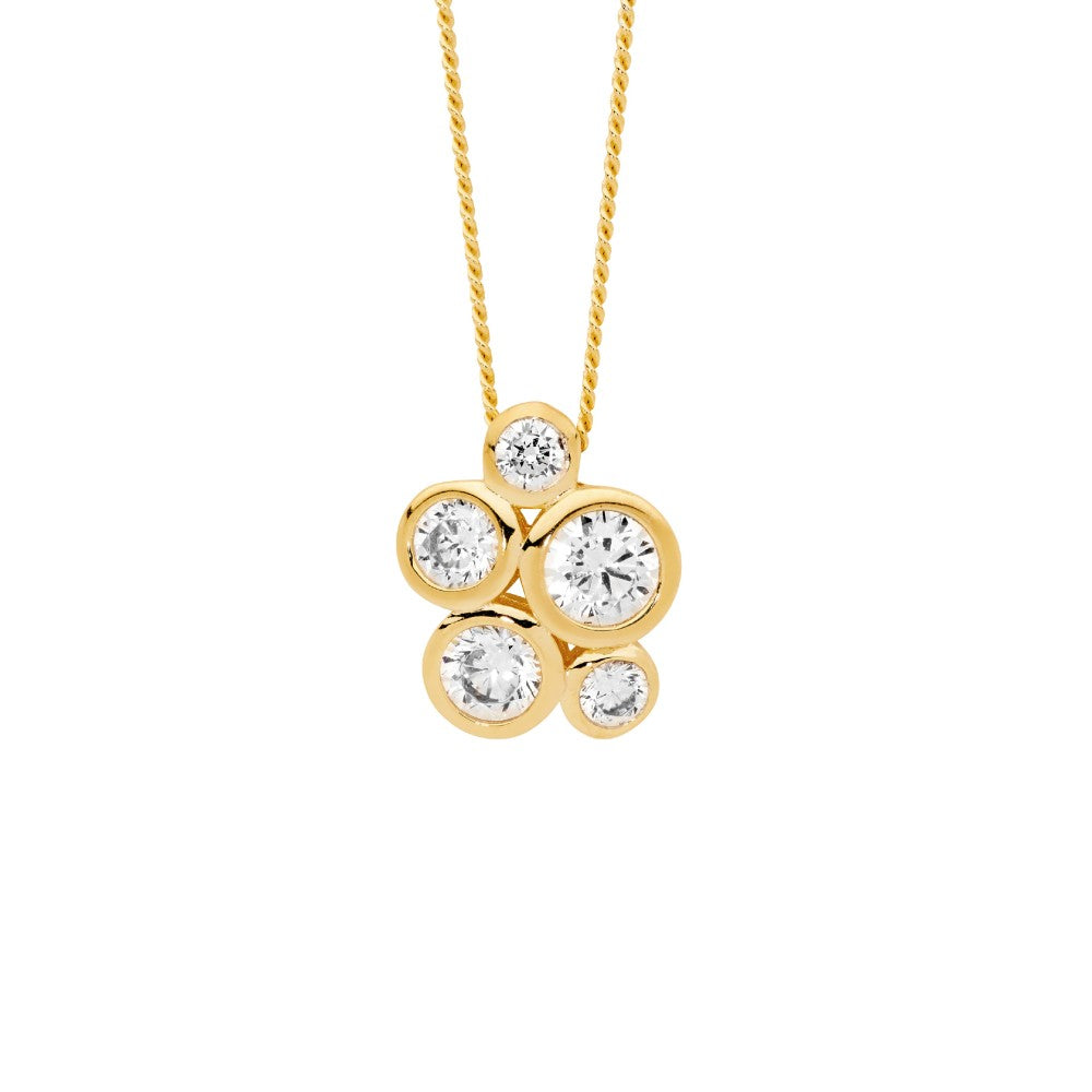 Sterling Silver Gold Plated Cubic Zirconia Cluster Pendant