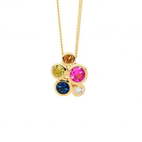 Sterling Silver Gold Plated Multi Colour CZ Cluster Pendant