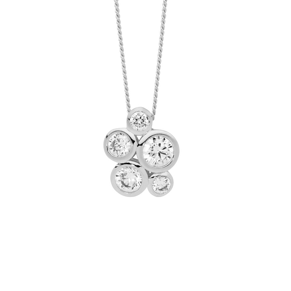 Sterling Silver Bezel Set Cubic Zirconia Cluster Pendant