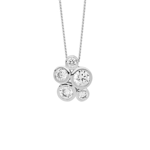 Sterling Silver Bezel Set Cubic Zirconia Cluster Pendant