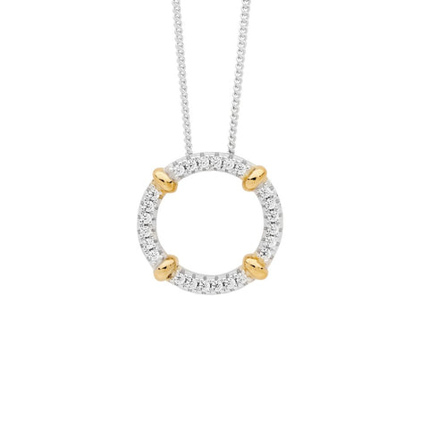 Sterling Silver 2 Tone Cubic Zirconia Circle Pendant