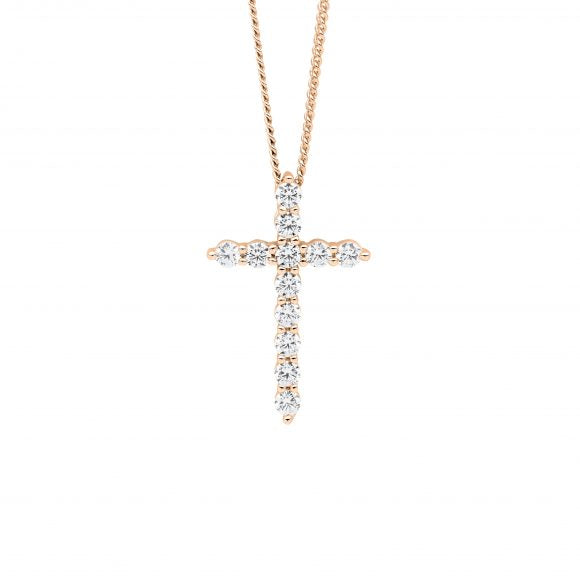 Sterling Silver Rose Gold Plated Cubic Zirconia Cross Pendant