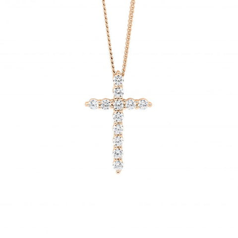 Sterling Silver Rose Gold Plated Cubic Zirconia Cross Pendant