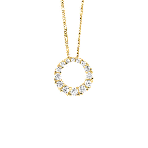 Sterling Silver Gold Plated Gradual Cubic Zirconia Circle Pendant On A Chain