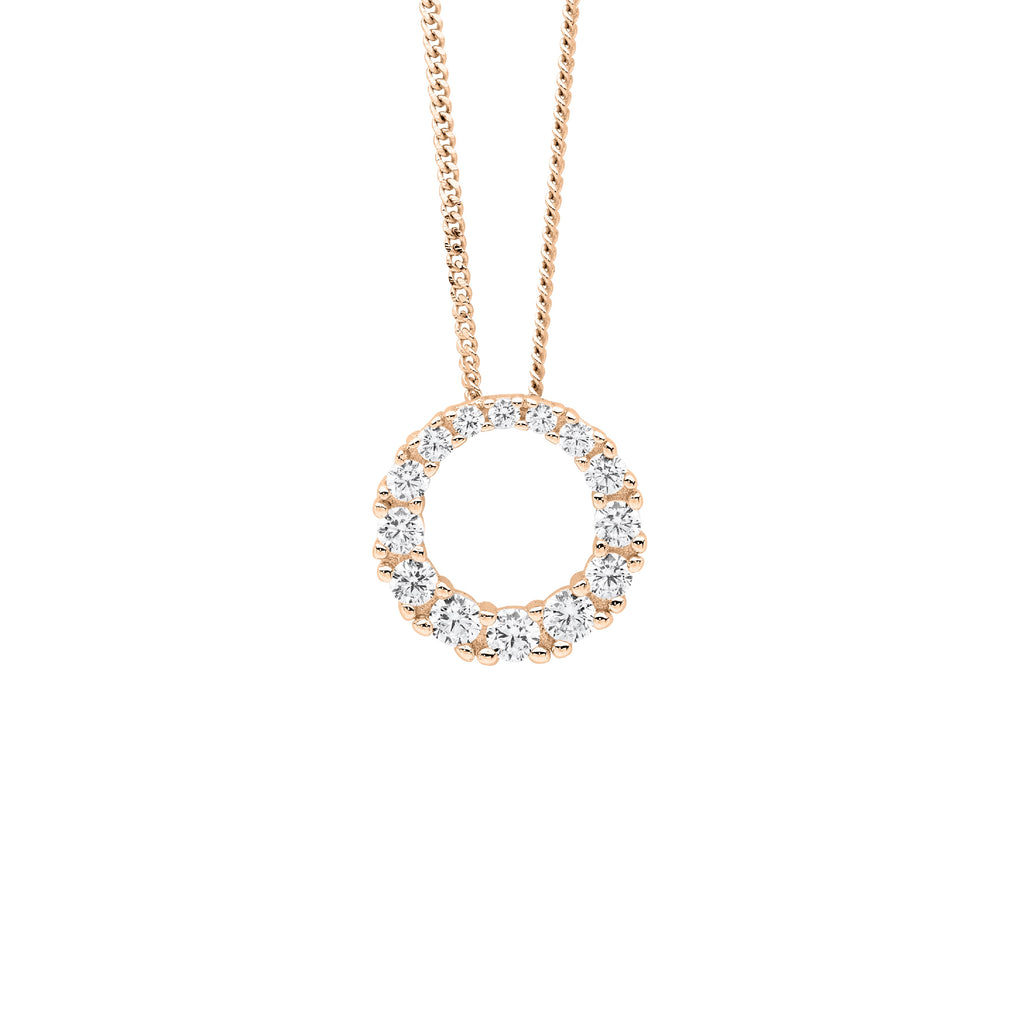 Sterling Silver Rose Gold Plated Gradual Cubic Zirconia Circle Pendanton A Chain