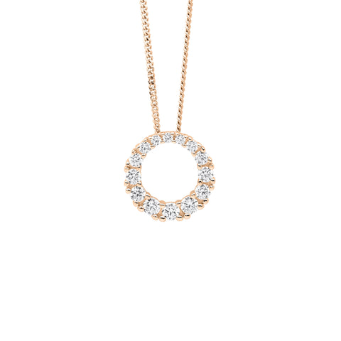 Sterling Silver Rose Gold Plated Gradual Cubic Zirconia Circle Pendanton A Chain