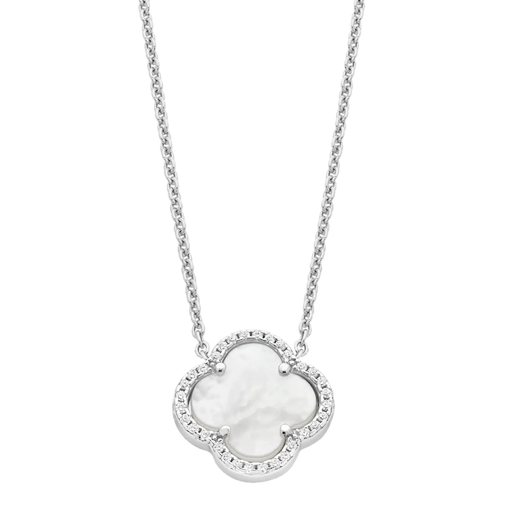 Sterling Silver Cubic Zirconia Mother Of Pearl Flower Pendant