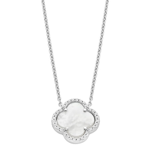 Sterling Silver Cubic Zirconia Mother Of Pearl Flower Pendant