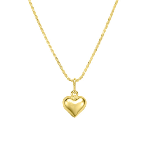 Sterling Silver Gold Plated Rope Chain Necklace With Curved Heart Pendant