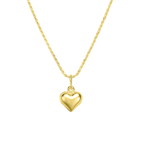 Sterling Silver Gold Plated Rope Chain Necklace With Curved Heart Pendant