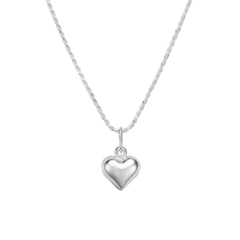 Sterling Silver Rope Chain Necklace With Curved Heart Pendant