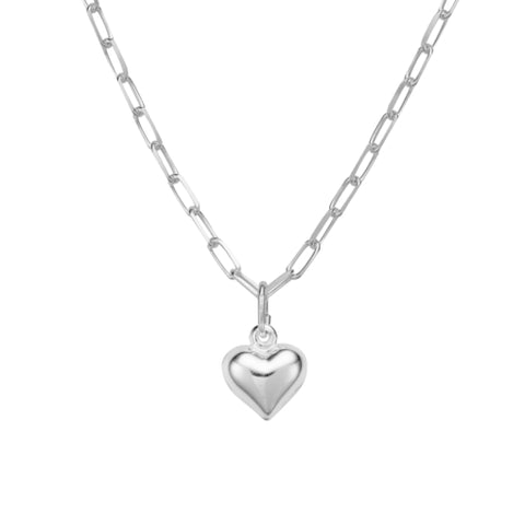 Sterling Silver Paperclip Chain Necklace With Curved Heart Pendant