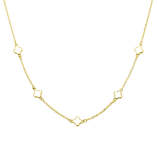 Sterling Silver Gold Plated Fine Necklace With White Petite Multi-Flowers