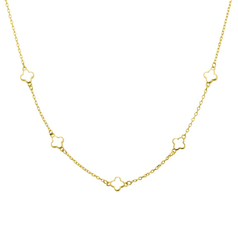 Sterling Silver Gold Plated Fine Necklace With White Petite Multi-Flowers