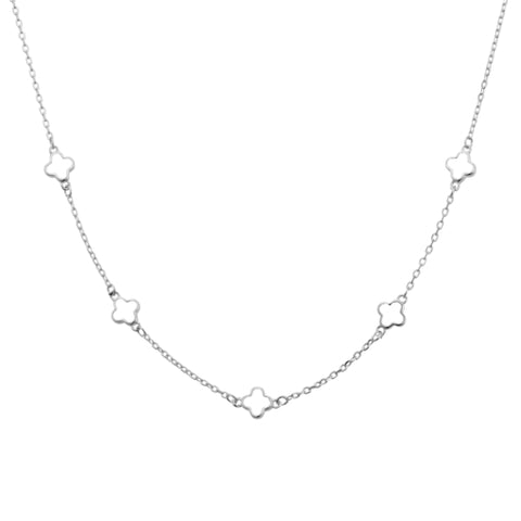 Sterling Silver Fine Necklace With White Petite Multi-Flowers