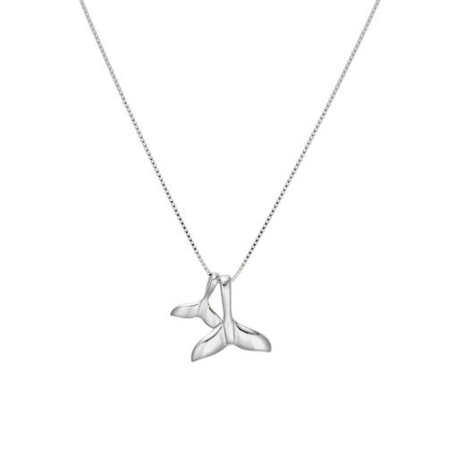 Sterling Silver Fine Box Chain Necklace Double Whale Tail Pendant