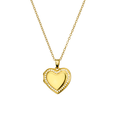 Sterling Silver Gold Plated Necklace With Cuic Zirconia Trim Heart Locket Pendant