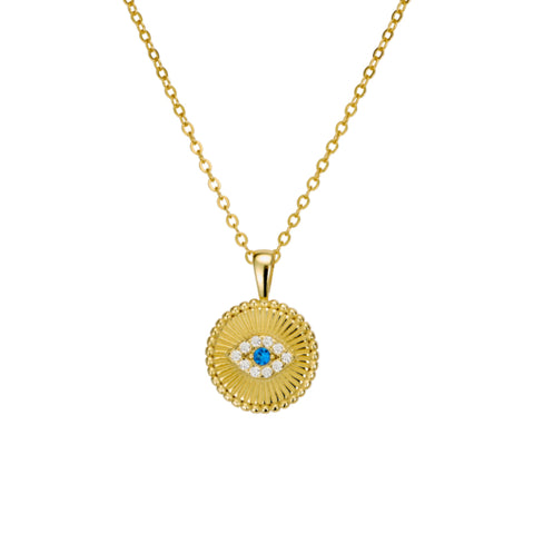 Sterling Silver Gold Plated Necklace With Cubic Zirconia Evil Eye Pendant 42-45Cm