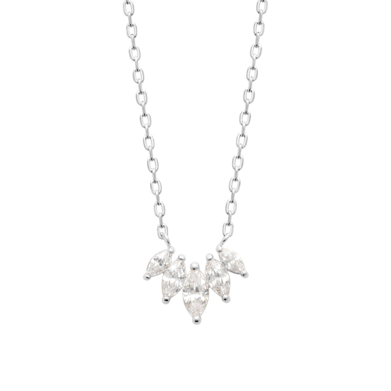 Sterling Silver Marquise Cluster CZ Necklet