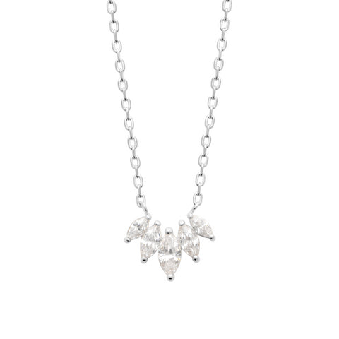 Sterling Silver Marquise Cluster CZ Necklet