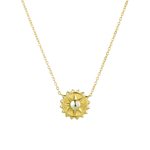 Sterling Silver Gold Plated Sun Disc Pendant Necklace