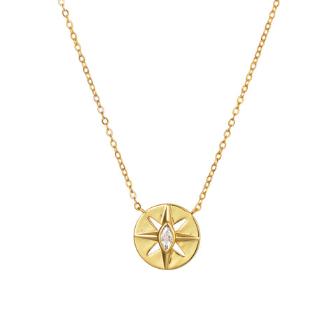 Sterling Silver Gold Plated Cubic Zirconia Geometric Cut-Out Sun Disc Pendant Necklace