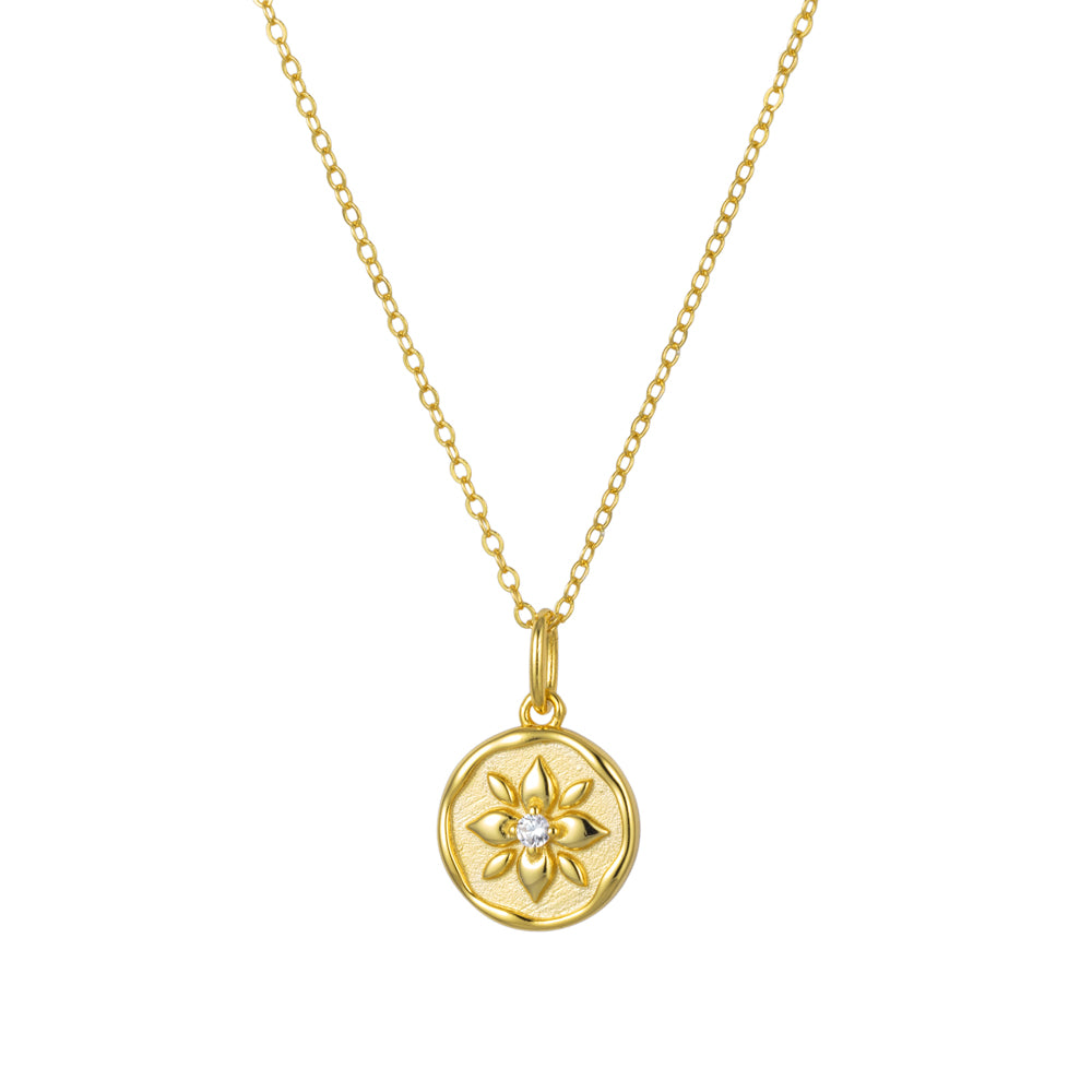 Sterling Silver Gold Plated Cubix Zirconia Flower Necklace
