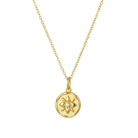 Sterling Silver Gold Plated Cubix Zirconia Flower Necklace