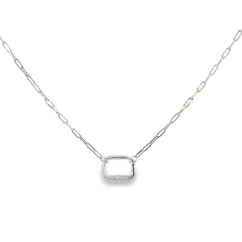 Sterling Silver Pave CZ Rectangle Necklet