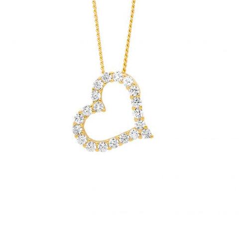 Gold Plated Sterling Silver Cubic Zirconia Open Heart Pendant