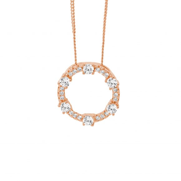 Sterling Silver Rose Gold Plated CZ Circle Pendant