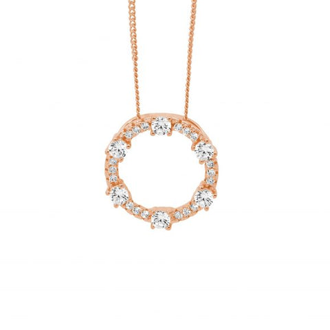 Sterling Silver Rose Gold Plated CZ Circle Pendant