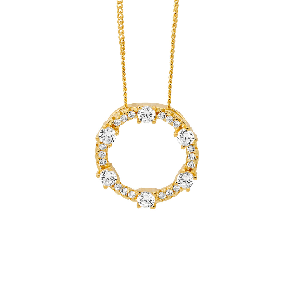 Sterling Silver Gold Plated Cubic Zirconia Circle Pendant