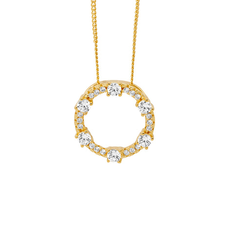 Sterling Silver Gold Plated Cubic Zirconia Circle Pendant
