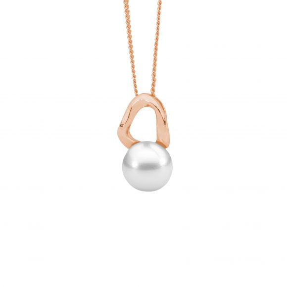 Sterling Silver Rose Gold Plated Freshwater Pearl Wave Pendant
