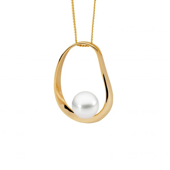 Sterling Silver Gold Plated Open Oval Pendant With Freshwater Pearl