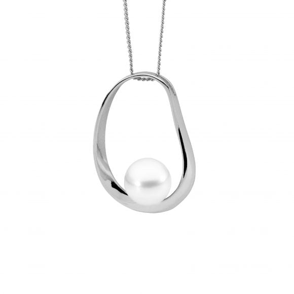 Sterling Silver Rhodium Plated Freshwater Pearl Pendant