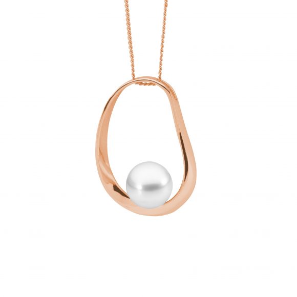 Sterling Silver Rose Gold Plated Open Oval Pendant With Freshwater Pearl