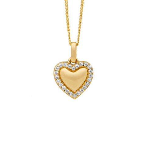 Sterling Silver Gold Plated Heart Pendant Set With Cubic Zirconias