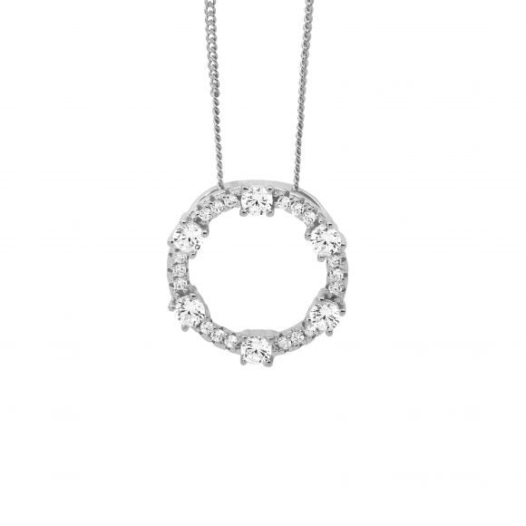 Sterling Silver Rhodium Plated Cubic Zirconia Set Circle Pendant