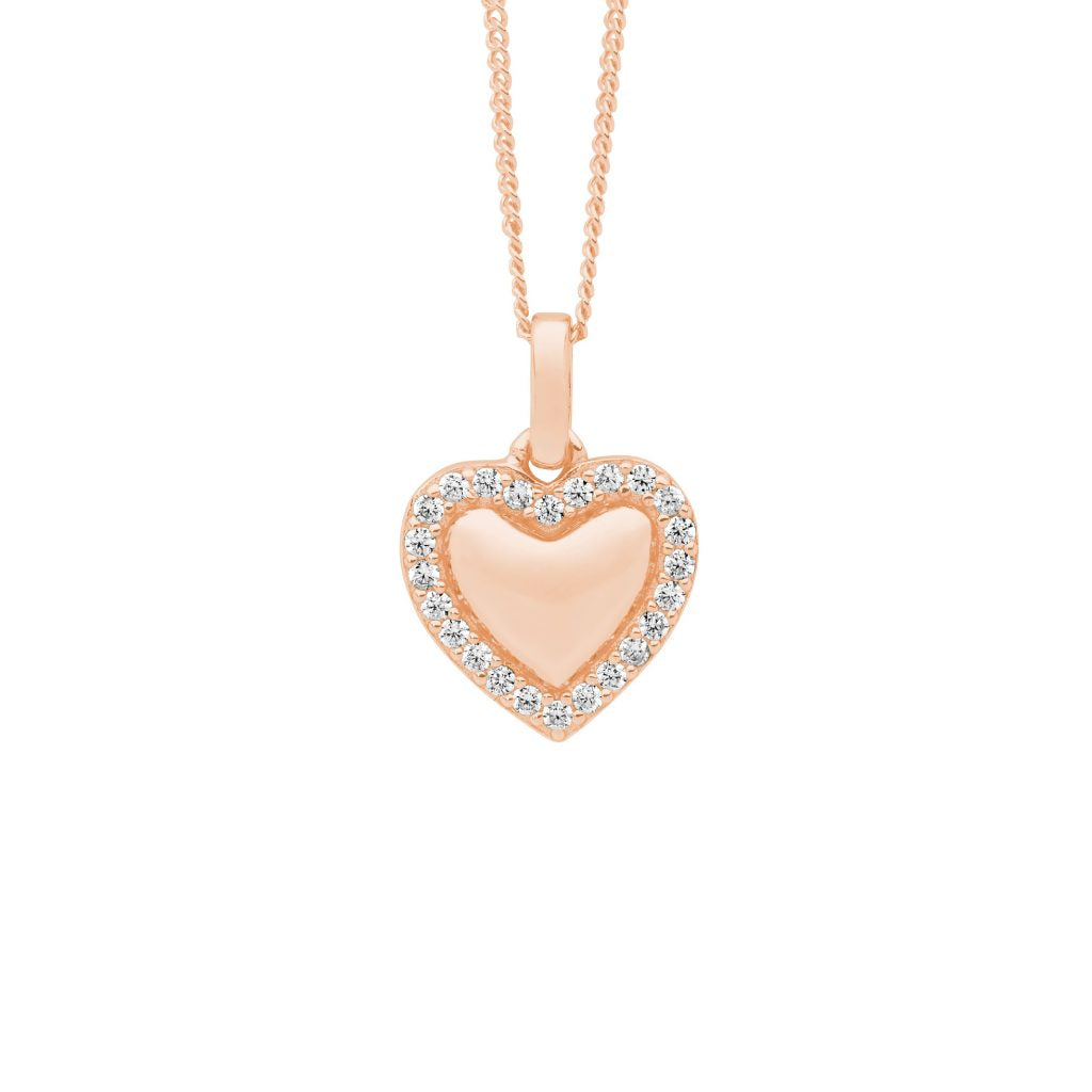 Sterling Silver Rose Gold Plated Heart Pendant Set With Cubic Zirconias