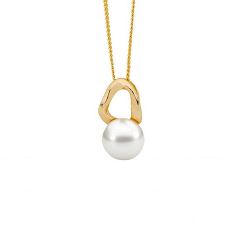 Sterling Silver Gold Plated Wave Pendant With Freshwater Pearl