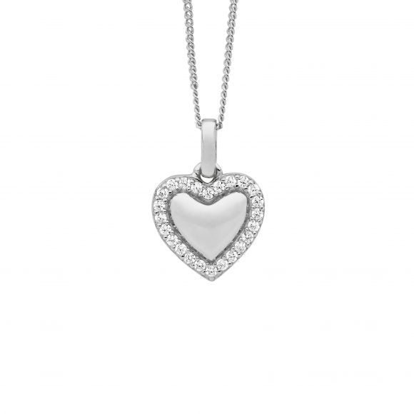Sterling Silver Rhodium Plated CZ Heart Pendant