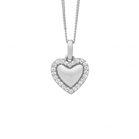 Sterling Silver Rhodium Plated CZ Heart Pendant