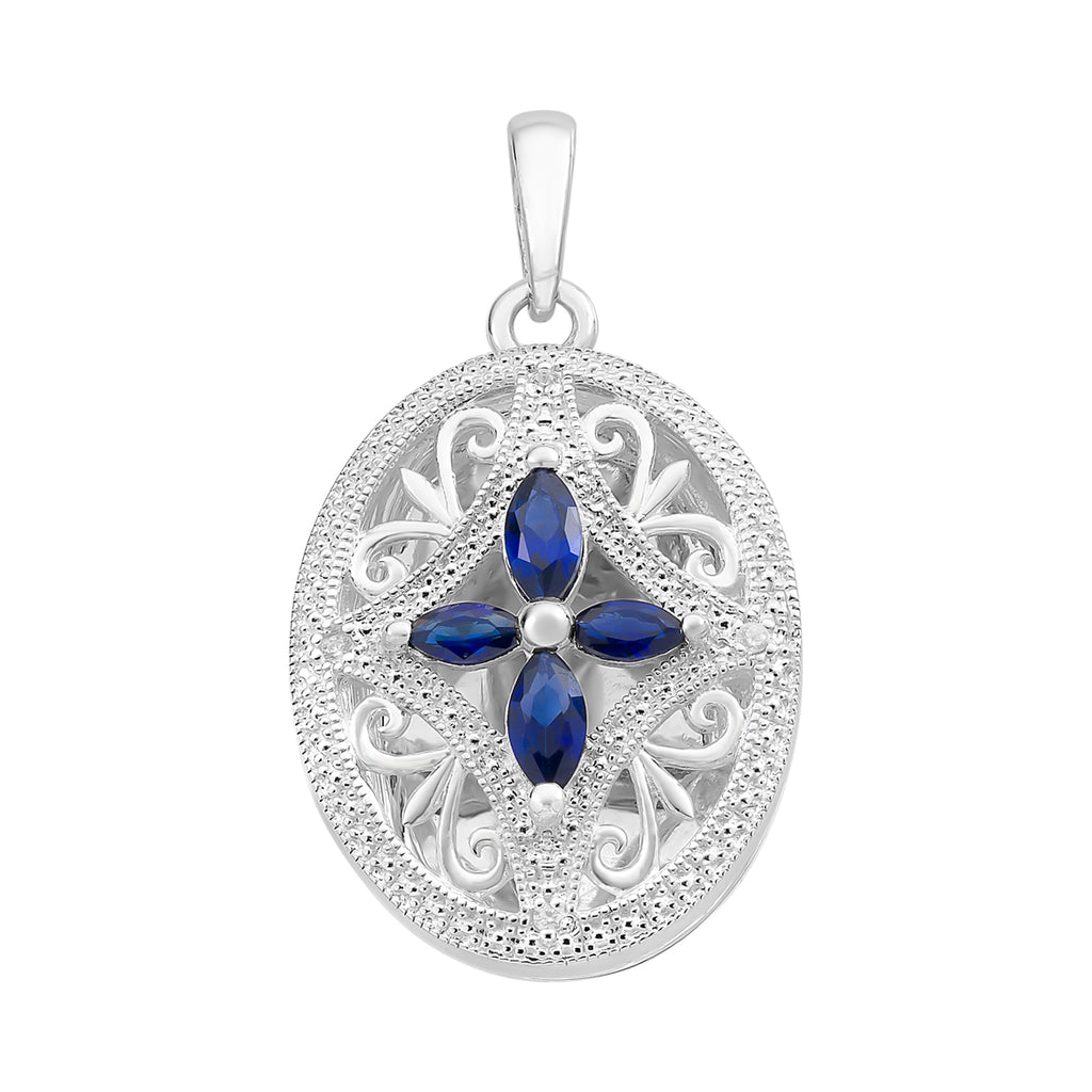 Sterling Silver Created Sapphire Locket