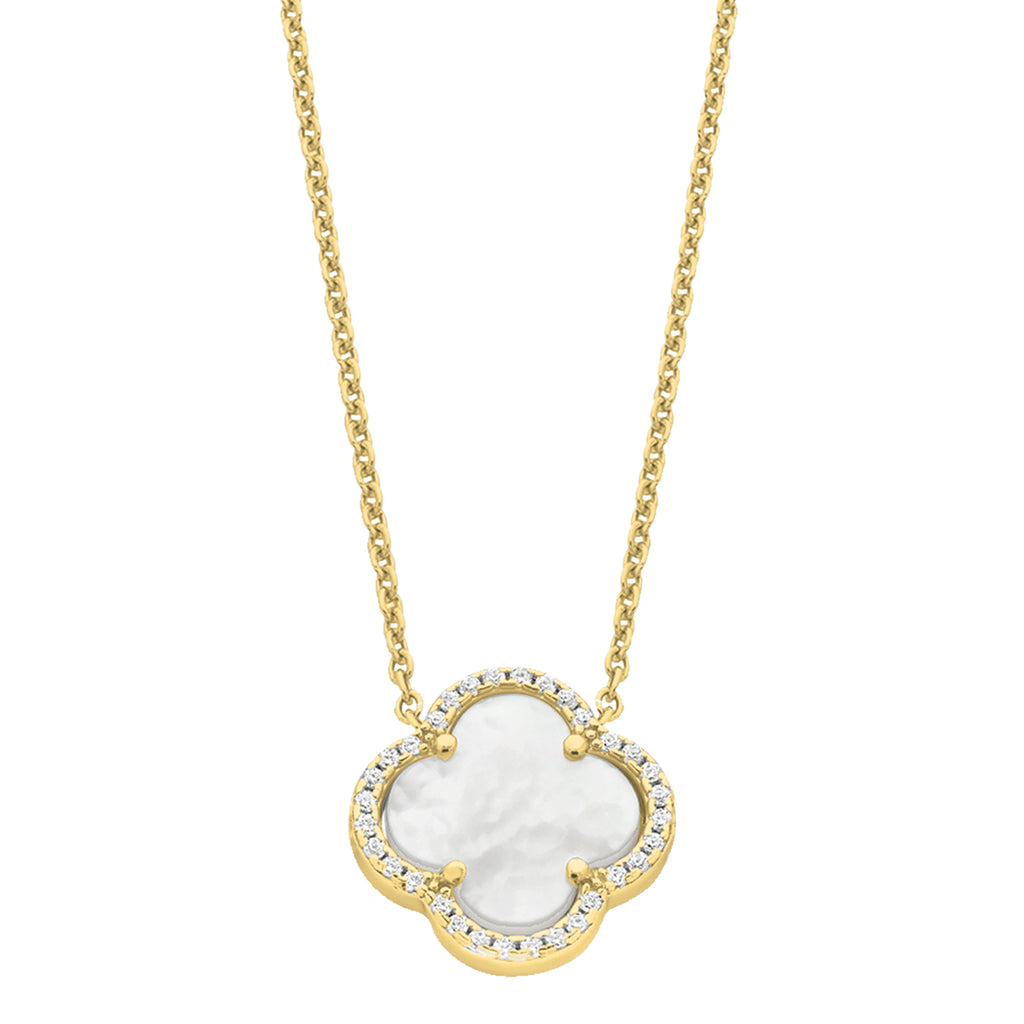Sterling Silver Gold Plated Mother Of Pearl CZ Necklace