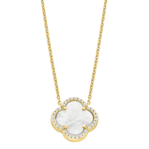 Sterling Silver Gold Plated Mother Of Pearl CZ Necklace