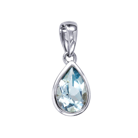 Sterling Silver Teardrop Natural Sky Blue Topaz Pendant